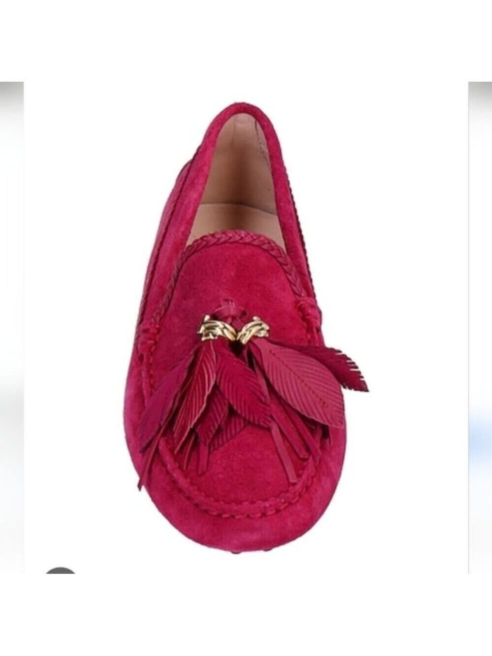 TOD'S | Gommino Suede Driving Loafers feathers tassels Magenta Pink Sz 40